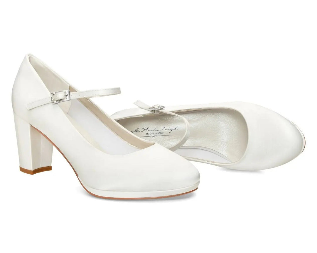 CHAUSSURES DE MARIÉE BRIGITTE – SATIN IVOIRE À TALON BLOC CONFORTABLE G.Westerleigh