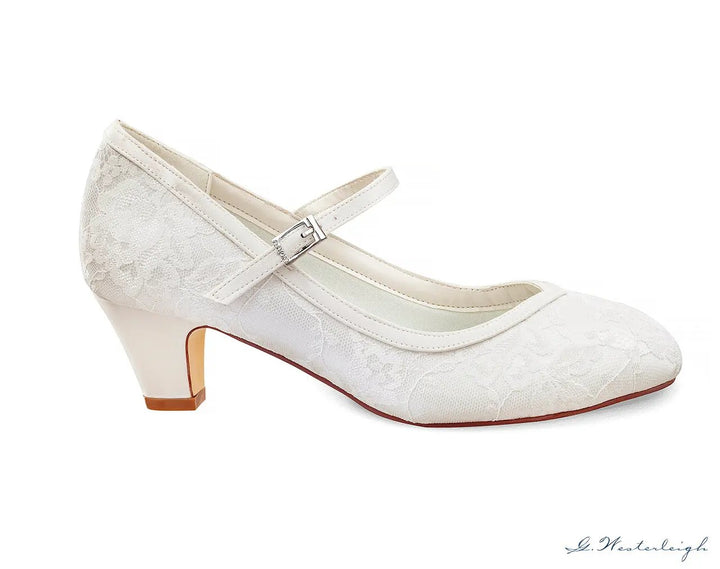 CHAUSSURES DE MARIÉE FLORA – DENTELLE ET SATIN IVOIRE G.Westerleigh