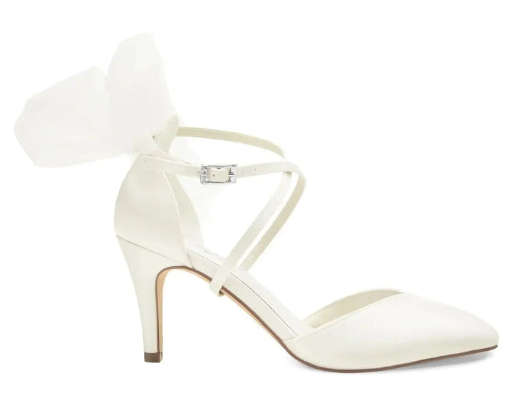 CHAUSSURES DE MARIÉE FLORENCE AVEC NŒUD EN TULLE AMOVIBLE – SATIN IVOIRE G.Westerleigh