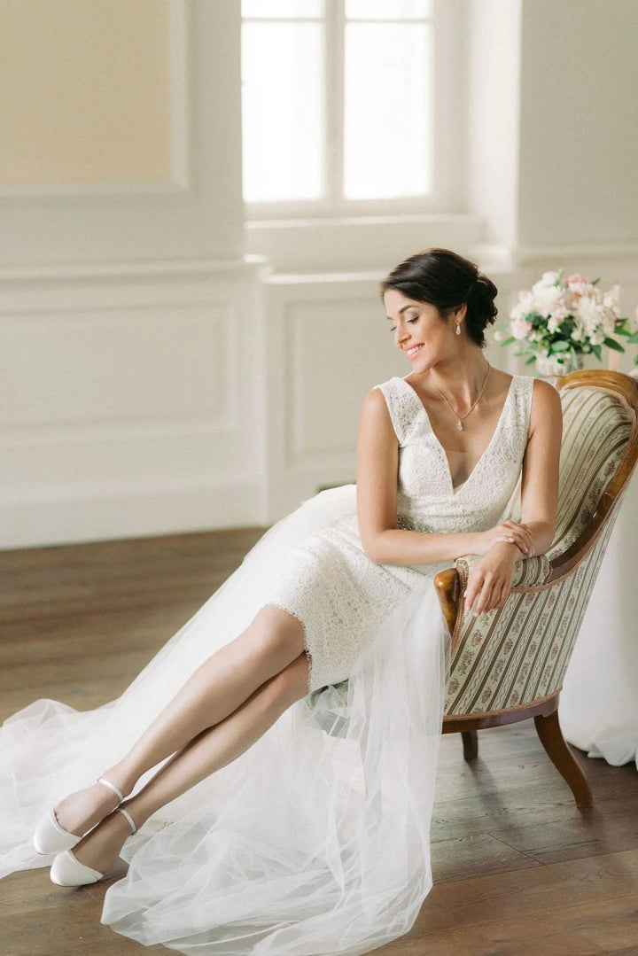 CHAUSSURES DE MARIÉE LISA – BALLERINES EN SATIN IVOIRE À TALON BAS G.Westerleigh