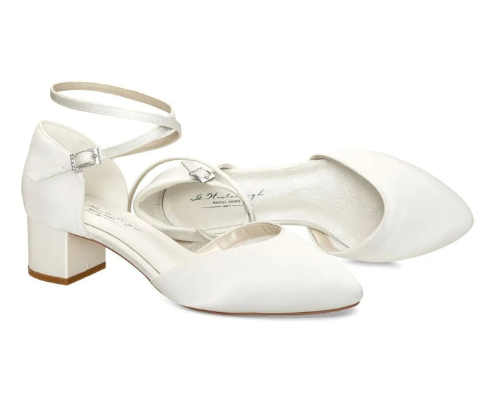 CHAUSSURES DE MARIÉE MARTHA – SATIN IVOIRE, TALON BLOC 4,8 CM, BRIDES CROISÉES G.Westerleigh