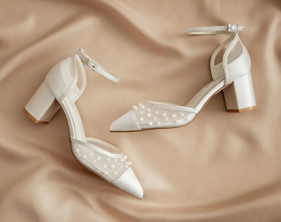 CHAUSSURES DE MARIÉE PEARL – TALONS CARRÉS AVEC PERLES ET TULLE G.Westerleigh