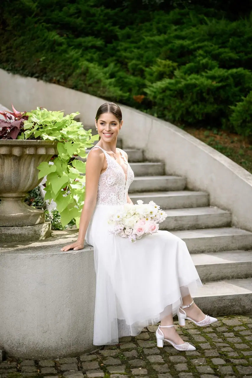 CHAUSSURES DE MARIÉE PEARL – TALONS CARRÉS AVEC PERLES ET TULLE G.Westerleigh