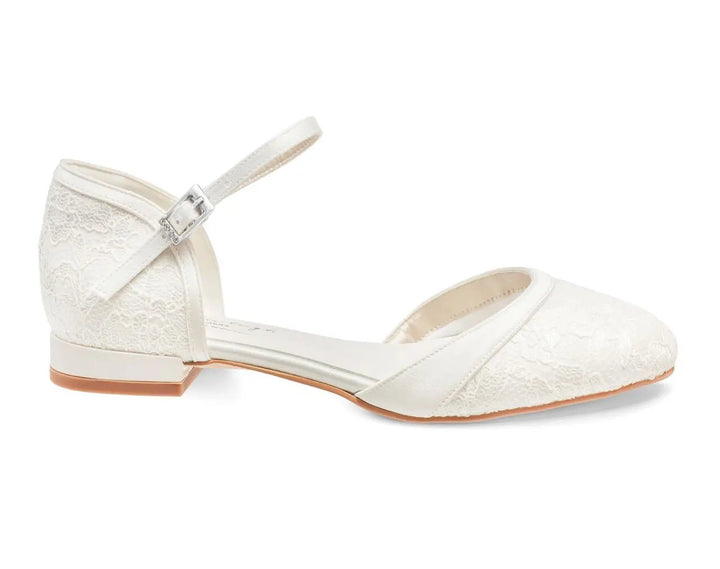 CHAUSSURES DE MARIÉE PLATES LANA – SATIN IVOIRE ET DENTELLE,CONFORT ABSOLU G.Westerleigh
