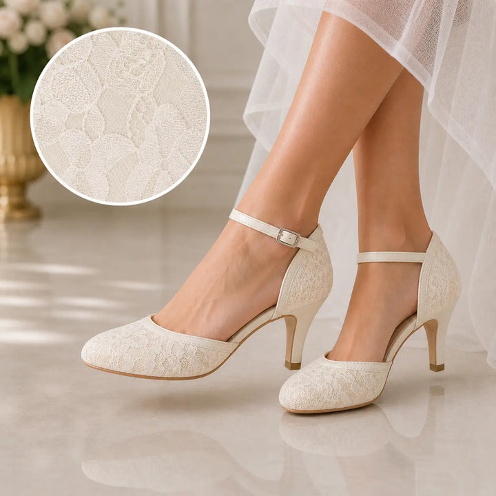 CHAUSSURES MARIÉE IVOIRE EN CUIR RECOUVERTES DE DENTELLE  —  800 LOVELY WHITE LADY