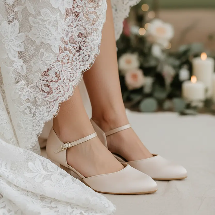 CHAUSSURES MILADY – ESCARPINS EN SATIN ROSE POUDRÉ PIEDS LARGES WHITE LADY