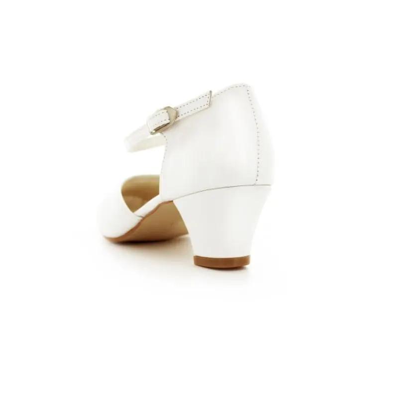 CHAUSSURES MILADY– ESCARPINS EN CUIR BLANC CASSÉ PIEDS LARGES WHITE LADY
