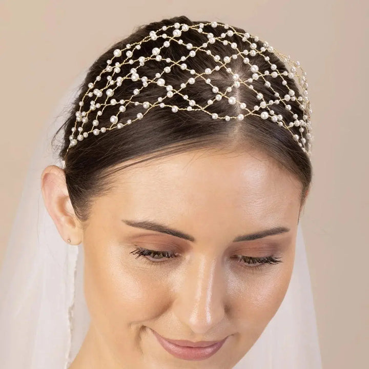 COIFFE MARIÉE PERLES BANDEAU RÉSILLE – PBH7058 THE PERFECT BRIDAL COMPANY