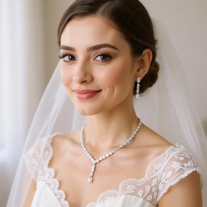COLLECTION CZ - ENSEMBLE DE COLLIER GOUTTE DÉLICATE - CZNK160 Athena Bridal Jewellery