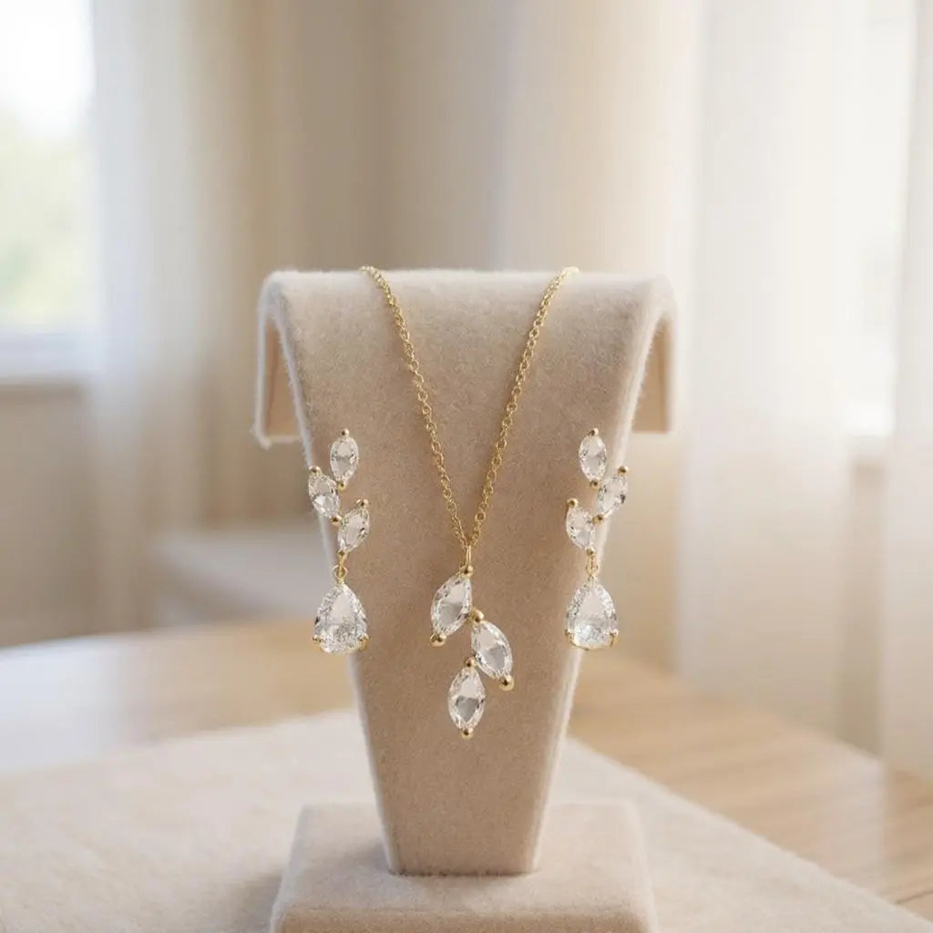 Parure De Bijoux De Mariage – Collier Et Boucles D’oreilles En Strass En Forme De Larme, Cristal, Pour Femme - 13