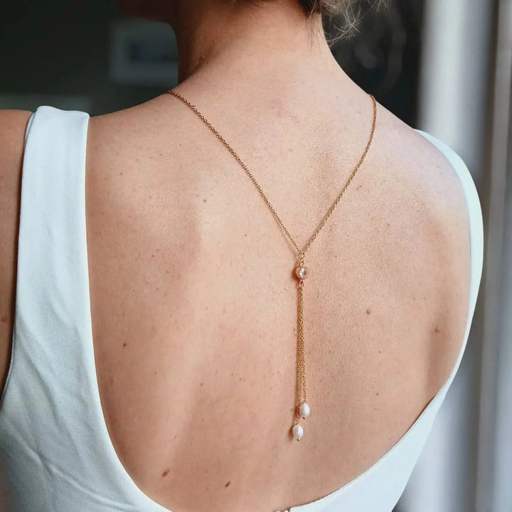 Collier De Dos Nu Fin À Perles De Culture Blanc Naturel- Bij L'atelier du 6