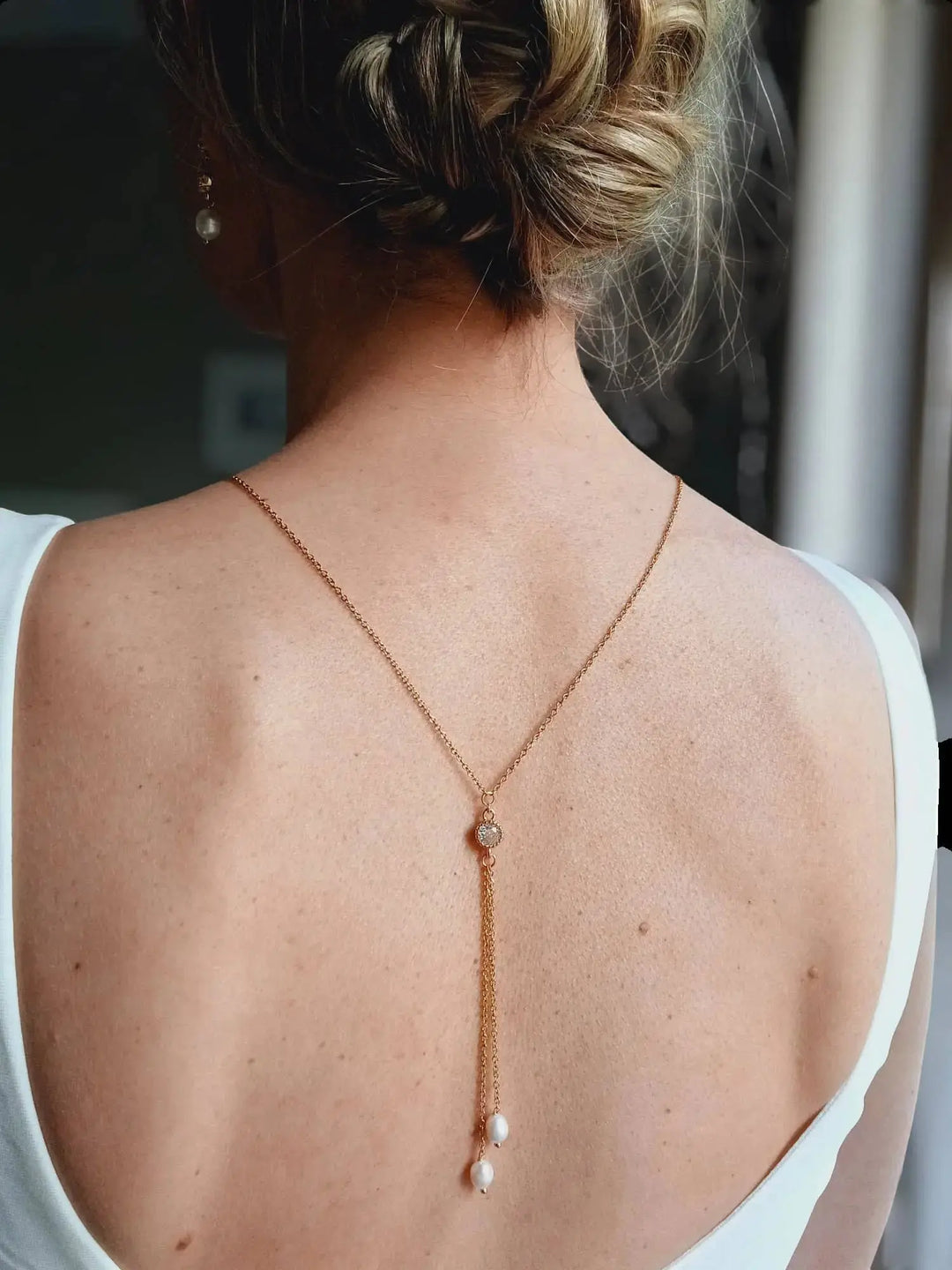 Collier De Dos Nu Fin À Perles De Culture Blanc Naturel- Bij L'atelier du 6