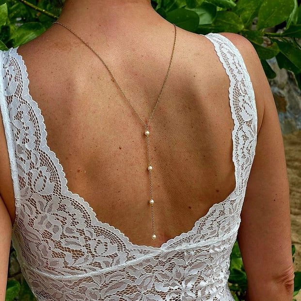 COLLIER DE DOS MARIÉE PERLES BOHÈME BIJOU DOS NU — CAROLINE L'atelier du 6