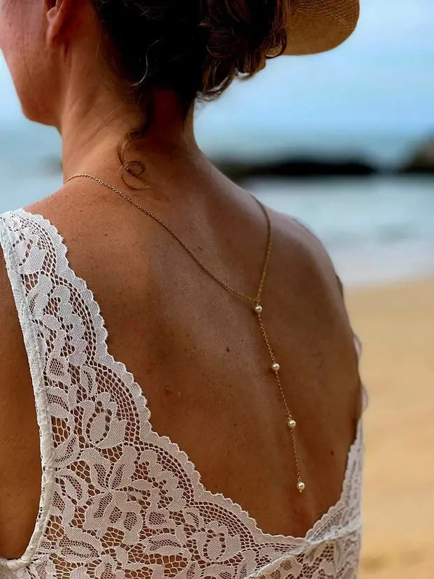 COLLIER DE DOS MARIÉE PERLES BOHÈME BIJOU DOS NU — CAROLINE L'atelier du 6