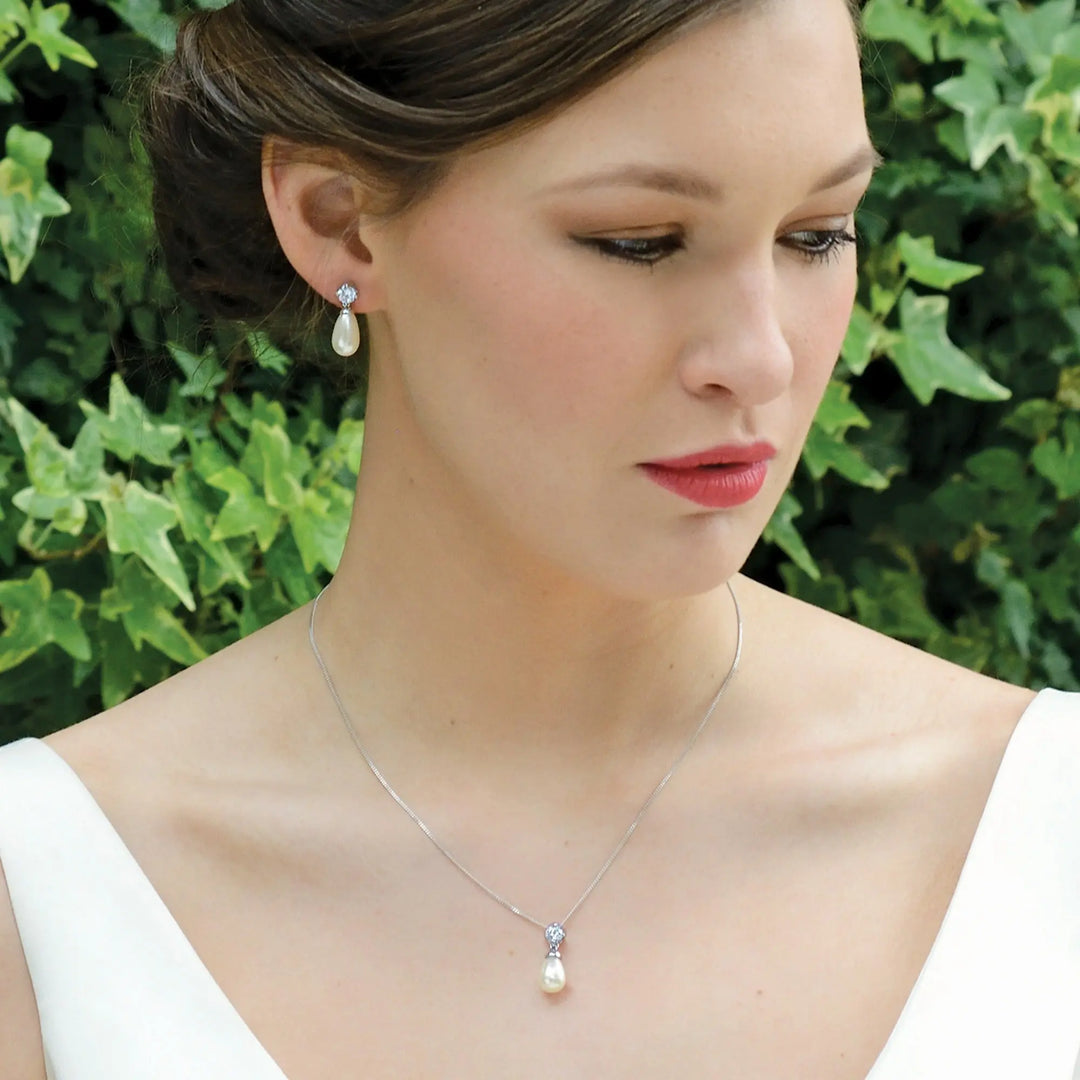 COLLIER PENDENTIF PERLE POIRE IMPERIAL PEARL - GOUTTE CRISTAL & PERLE | RHODIUM Ivory and co
