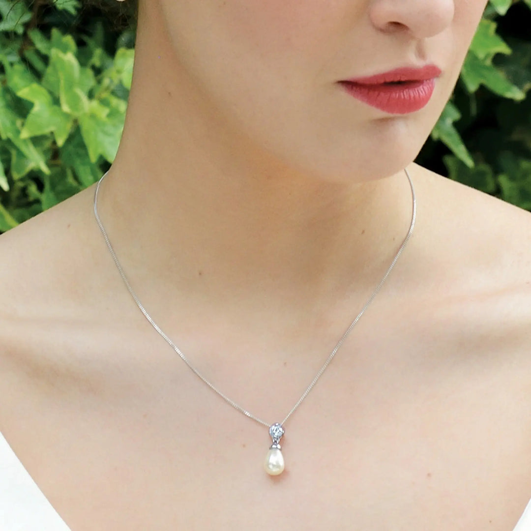 COLLIER PENDENTIF PERLE POIRE IMPERIAL PEARL - GOUTTE CRISTAL & PERLE | RHODIUM Ivory and co