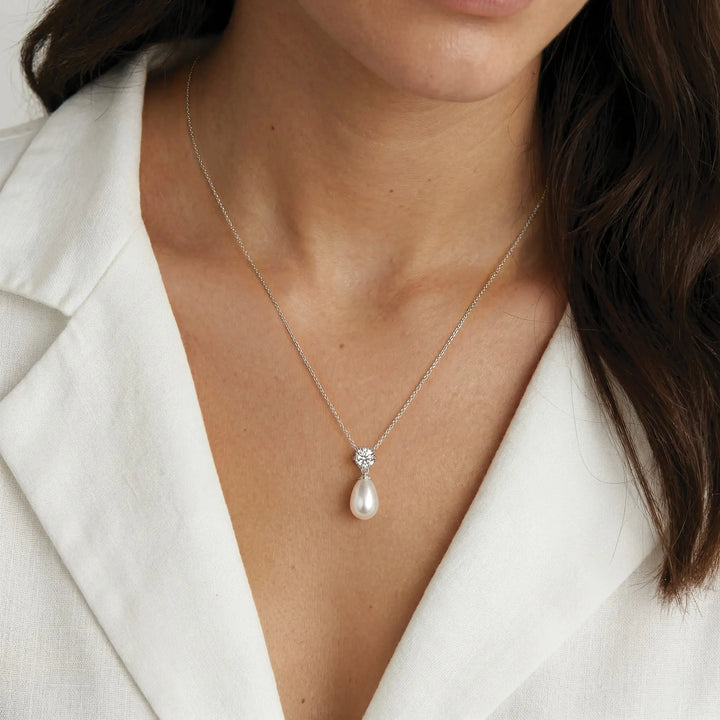 COLLIER PENDENTIF PERLE POIRE IMPERIAL PEARL - GOUTTE CRISTAL & PERLE | RHODIUM Ivory and co