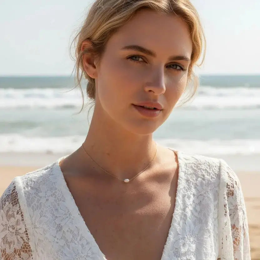 Collier de mariée avec perle de culture- bijou mariage. : Doré L'atelier du 6