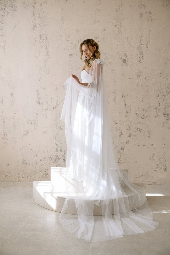 Cape voile de mariée Zaria 250 cm, dentelle, photo 5