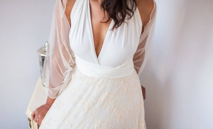 Châle de mariée en tulle ivoire vu de dos