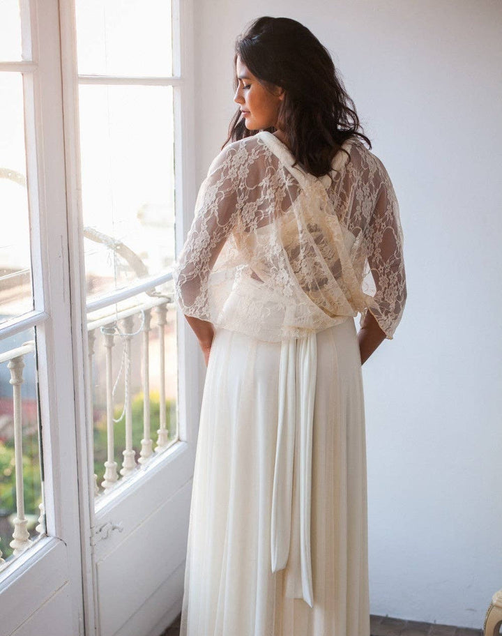 Châle en dentelle champagne pour mariage bohème, taille unique