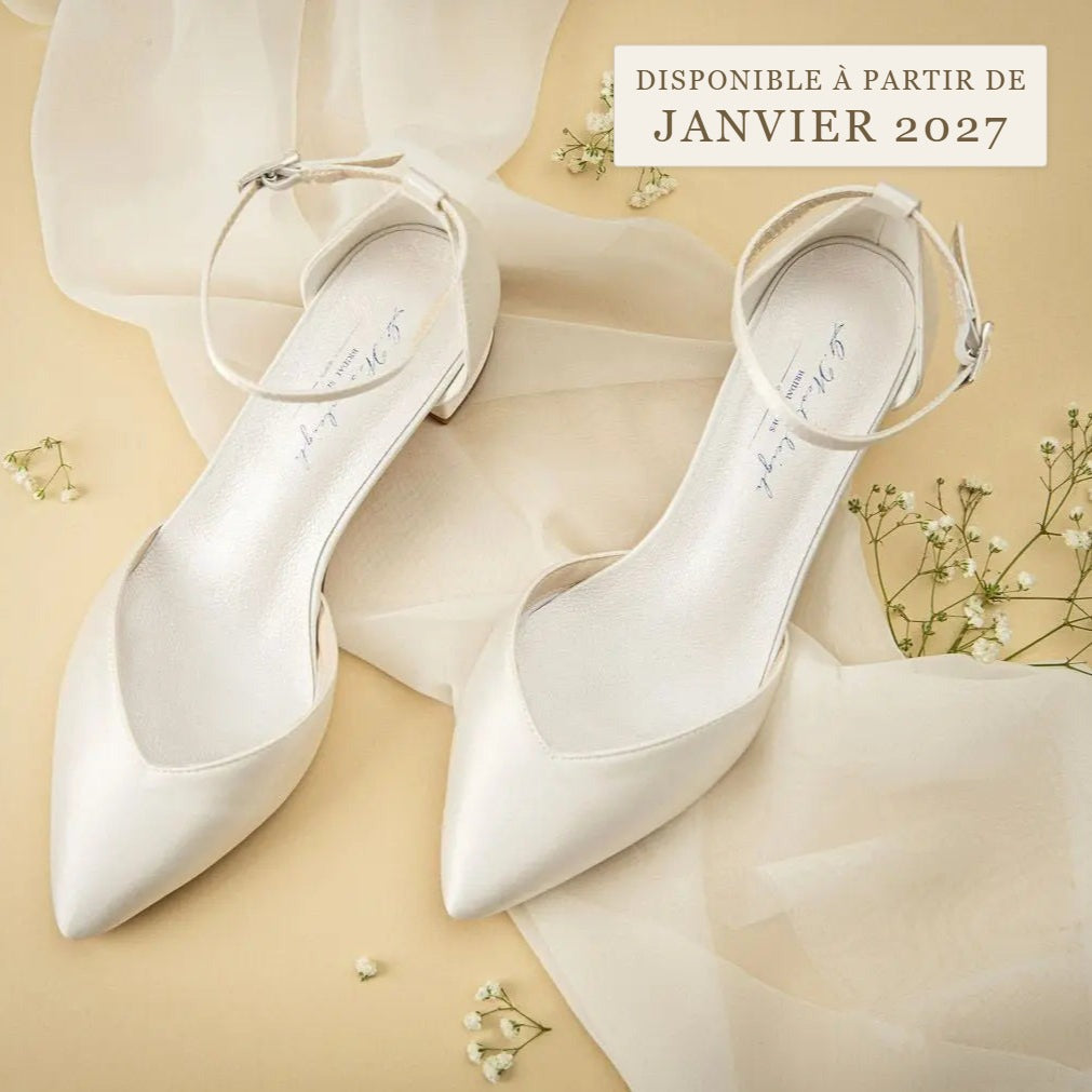 Chaussures de mariée Inez pied large, disponibles à partir de janvier 2027