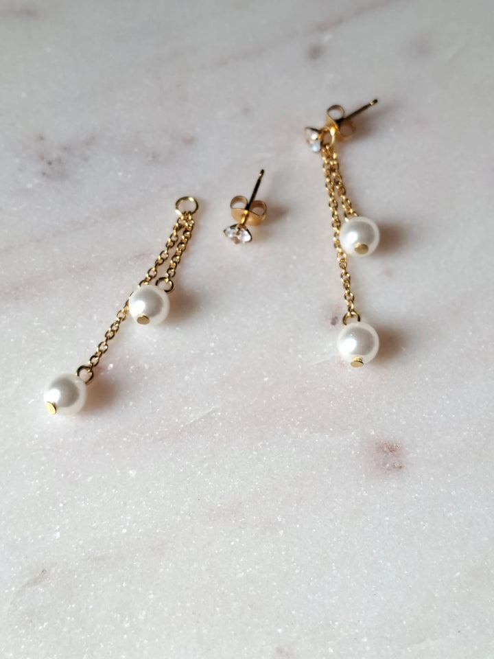 Clous d’oreilles strass à perles nacrées amovibles.: Argent L'atelier du 6