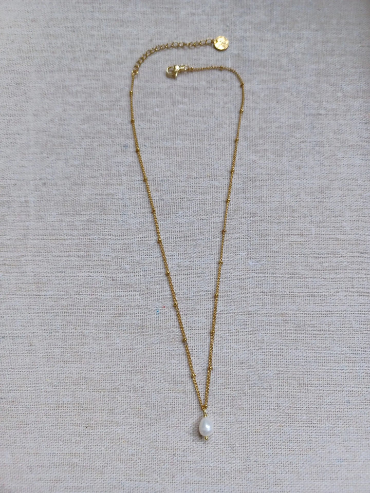 Collier Chaîne Fine Satellite Acier Doré- Pendentif En Perle L'atelier du 6