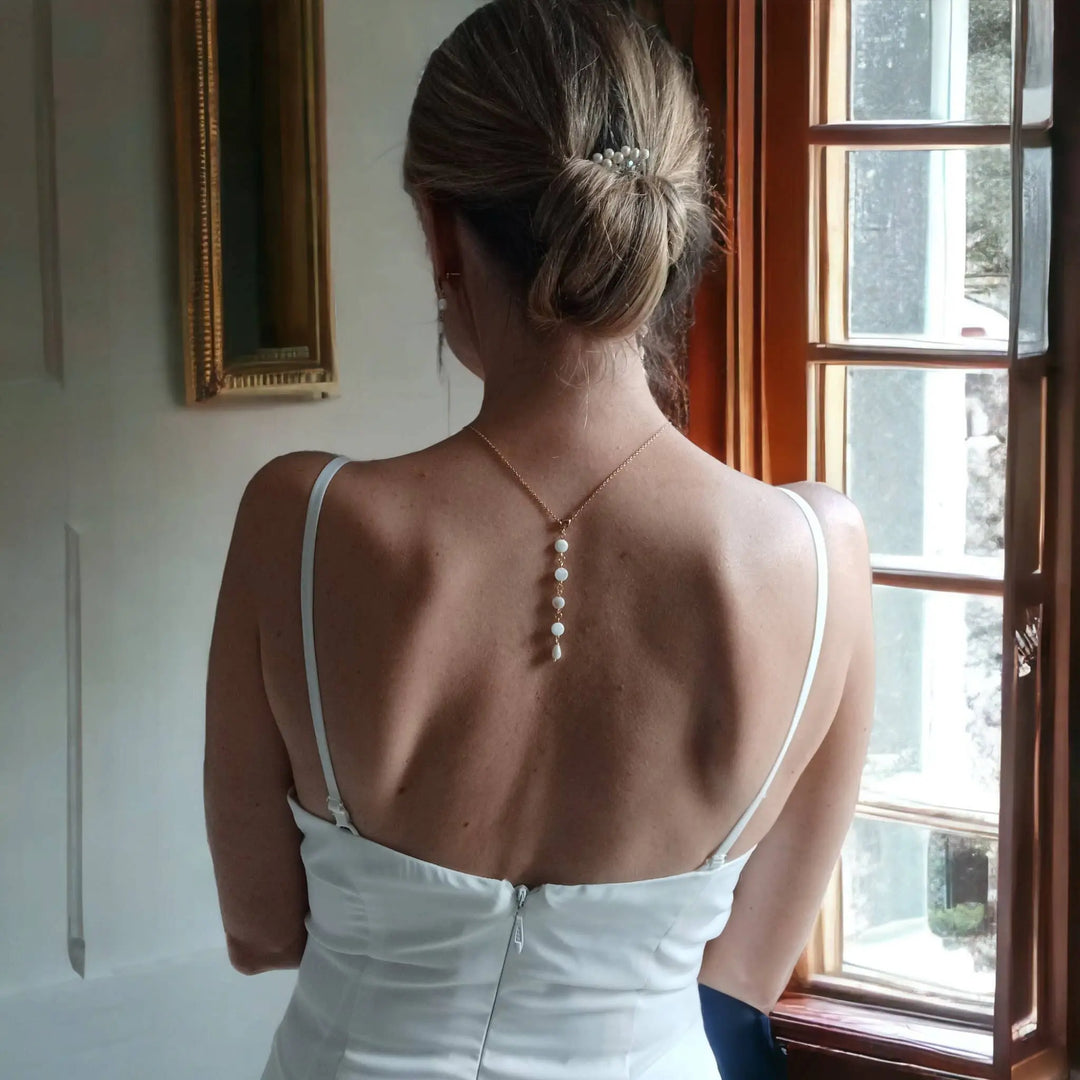 Collier De Dos Décolleté Court-Bijou Dos Nu À Nacre Et Perle: Or / Collier De Dos + Bo L'atelier du 6