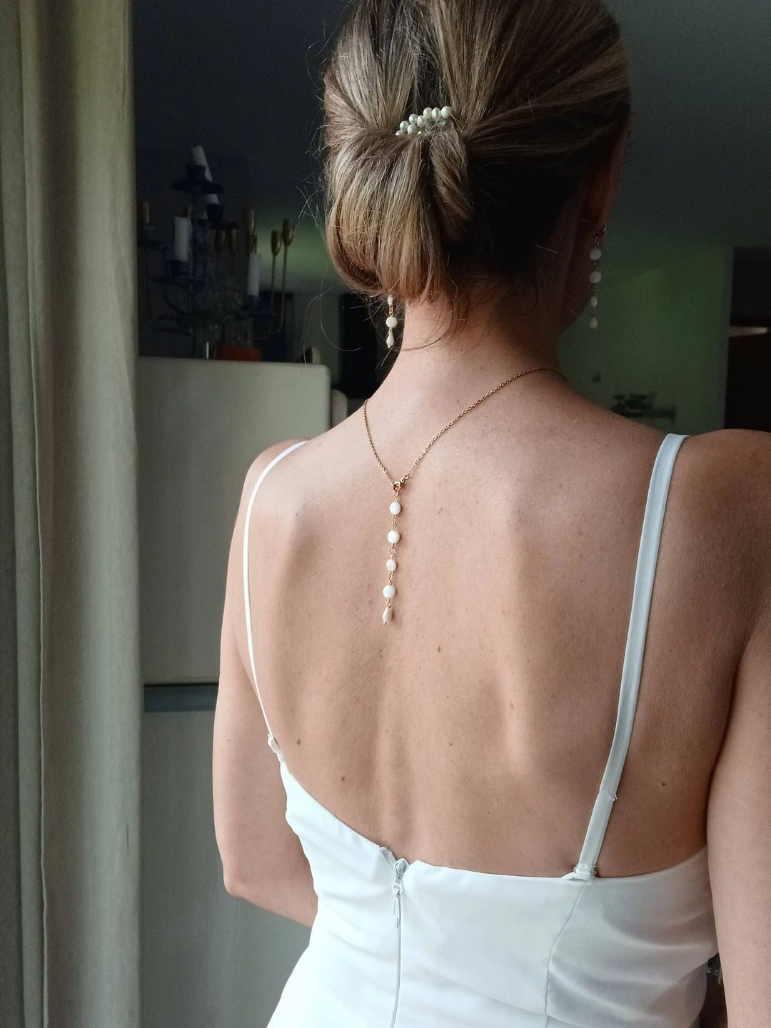 Collier De Dos Décolleté Court-Bijou Dos Nu À Nacre Et Perle: Or / Collier De Dos + Bo L'atelier du 6