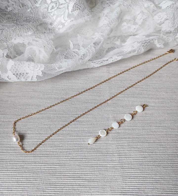 Collier De Dos Décolleté Court-Bijou Dos Nu À Nacre Et Perle: Or / Collier De Dos + Bo L'atelier du 6