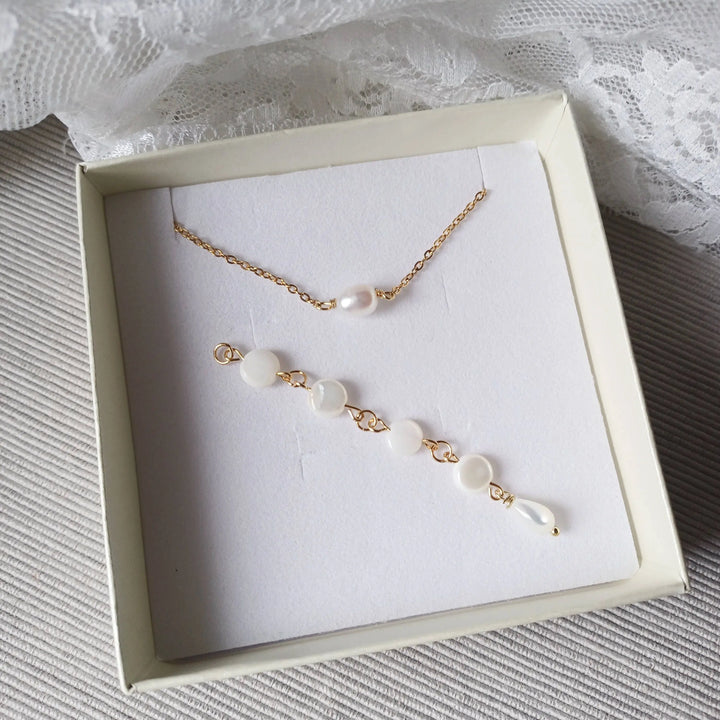 Collier De Dos Décolleté Court-Bijou Dos Nu À Nacre Et Perle: Or / Collier De Dos + Bo L'atelier du 6