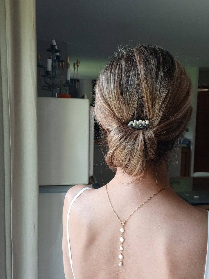 Collier De Dos Décolleté Court-Bijou Dos Nu À Nacre Et Perle: Or / Collier De Dos + Bo L'atelier du 6