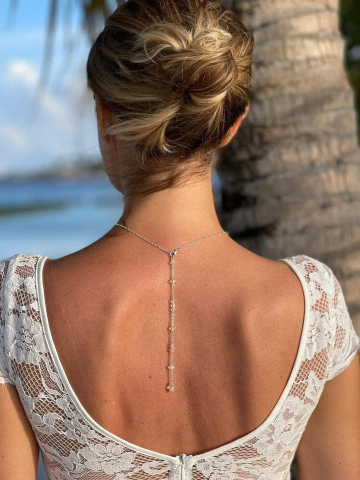 Collier De Dos Fin Pour La Mariée Avec Cristal Perlée-Bijoux: Argenté / Collier De Dos + Bra L'atelier du 6