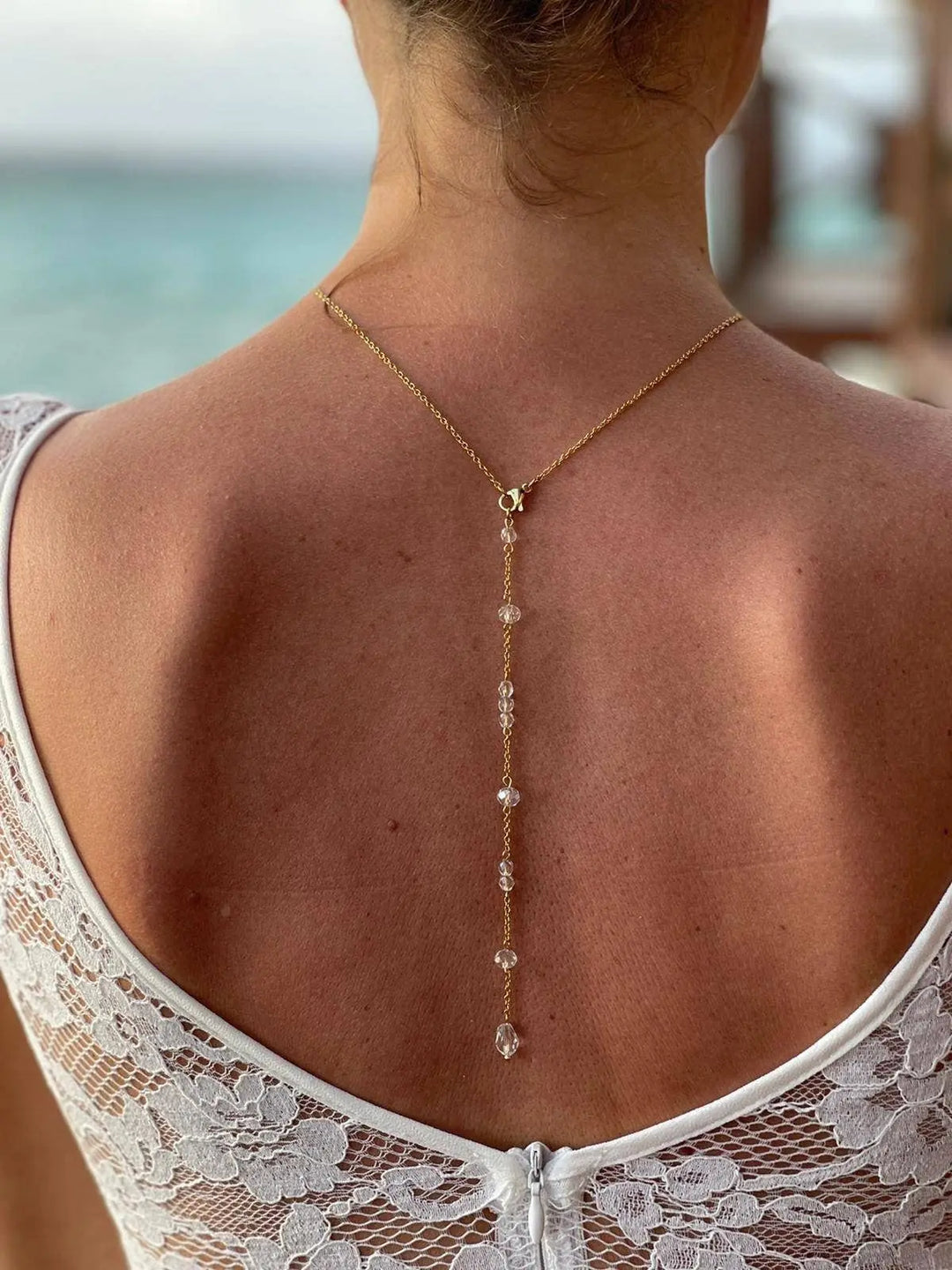 Collier De Dos Fin Pour La Mariée Avec Cristal Perlée-Bijoux: Argenté / Collier De Dos + Bra L'atelier du 6