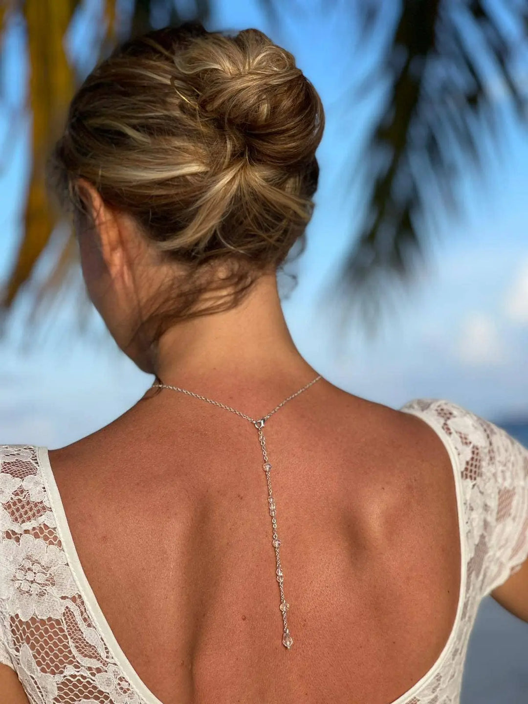 Collier De Dos Fin Pour La Mariée Avec Cristal Perlée-Bijoux: Argenté / Collier De Dos + Bra L'atelier du 6