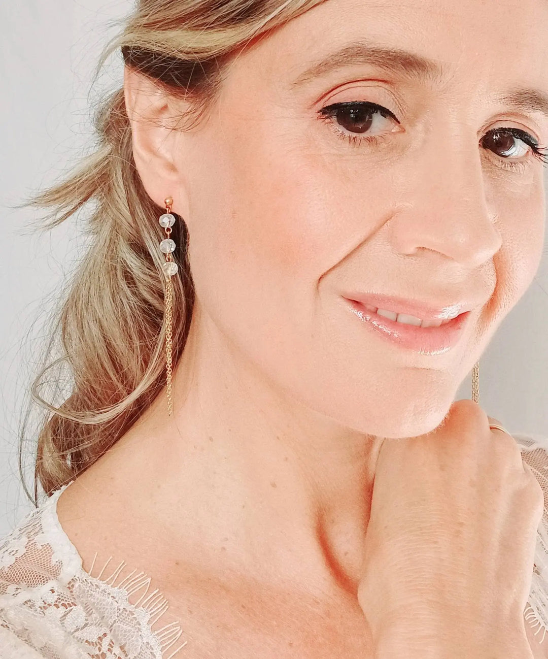 Collier De Dos Fin Pour La Mariée Avec Cristal Perlée-Bijoux: Argenté / Collier De Dos + Bra L'atelier du 6