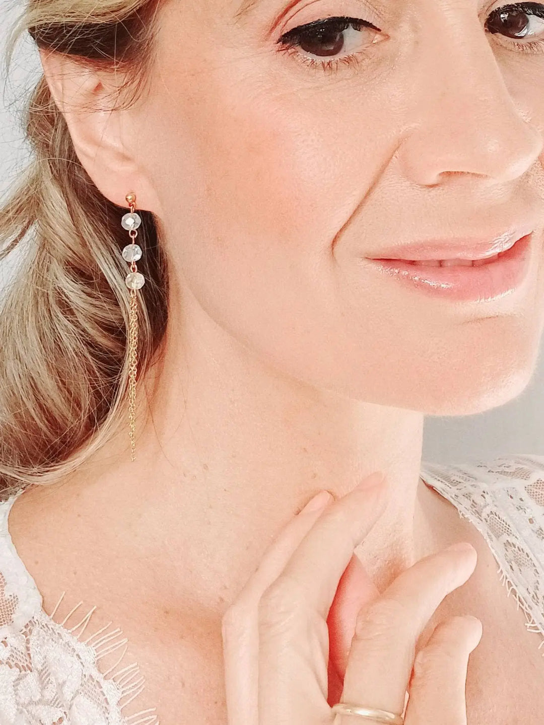 Collier De Dos Fin Pour La Mariée Avec Cristal Perlée-Bijoux: Argenté / Collier De Dos + Bra L'atelier du 6