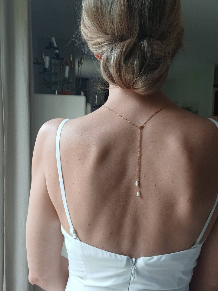 Collier De Dos Nu Amovible 2 En 1 Mariage- Perles De Nacre B: Or / Acier L'atelier du 6