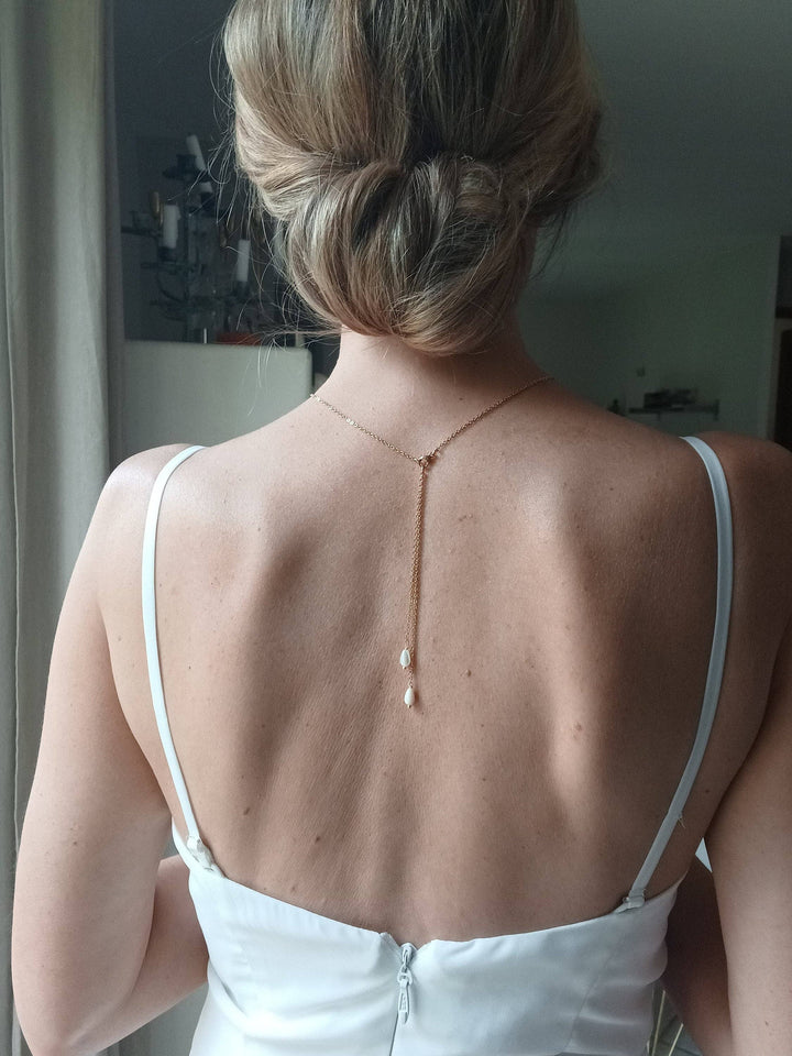 Collier De Dos Nu Amovible 2 En 1 Mariage- Perles De Nacre B: Or / Acier L'atelier du 6