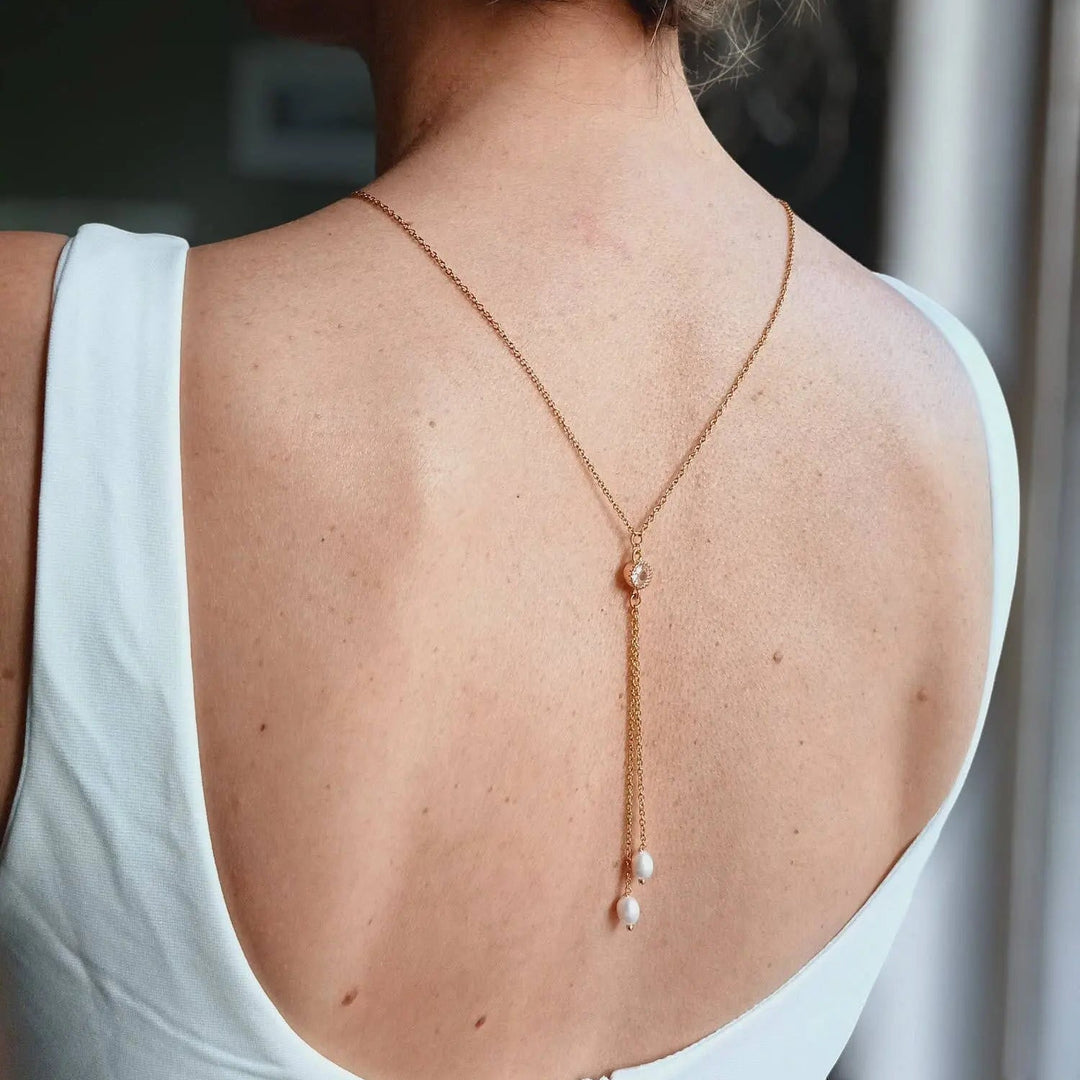 Collier De Dos Nu Fin À Perles De Culture Blanc Naturel- Bij L'atelier du 6