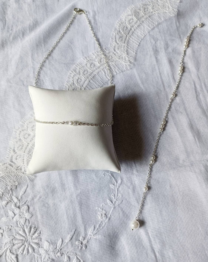 Collier De Dos Perlée- Bijou De Dos Argenté Et Blanc, Chic E: Argenté / Nacré Ivoire / Acier L'atelier du 6