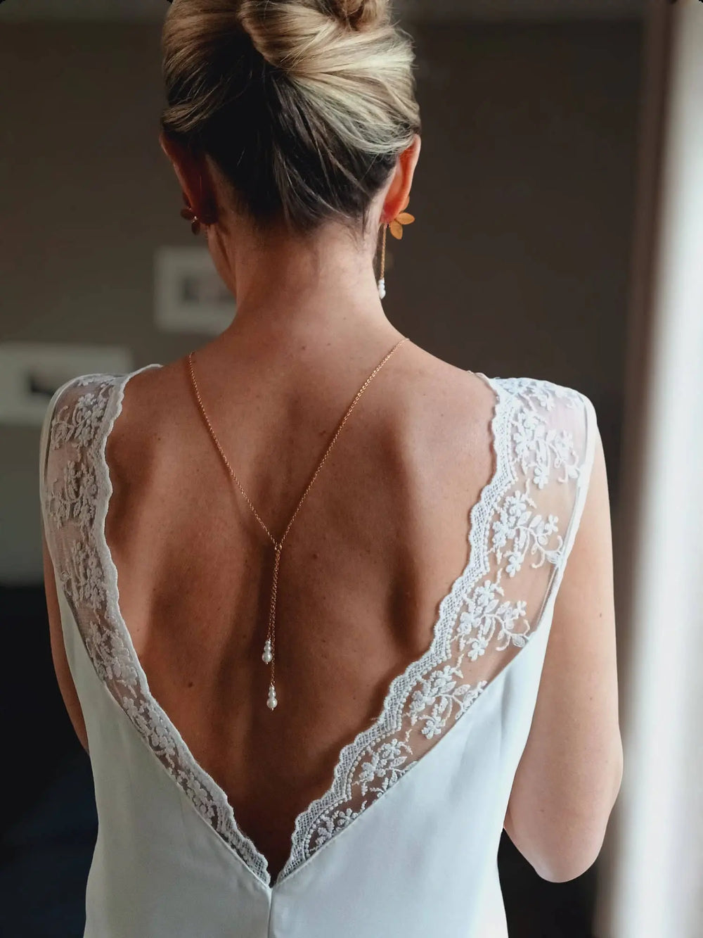 Collier Dos Nu Mariée À Perles Blanc Naturel- Bijou De Dos: Collier Seul Argent L'atelier du 6