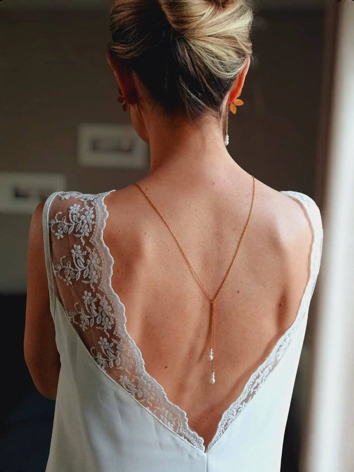 Collier Dos Nu Mariée À Perles Blanc Naturel- Bijou De Dos: Collier Seul Argent L'atelier du 6