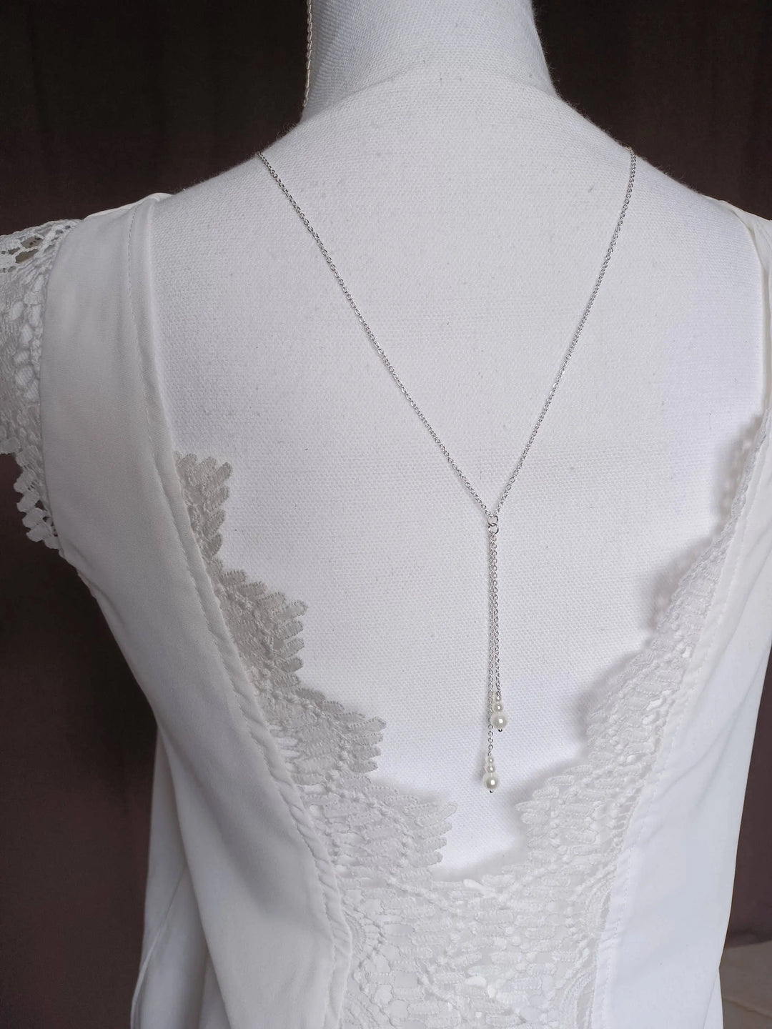 Collier Dos Nu Mariée À Perles Blanc Naturel- Bijou De Dos: Collier Seul Argent L'atelier du 6