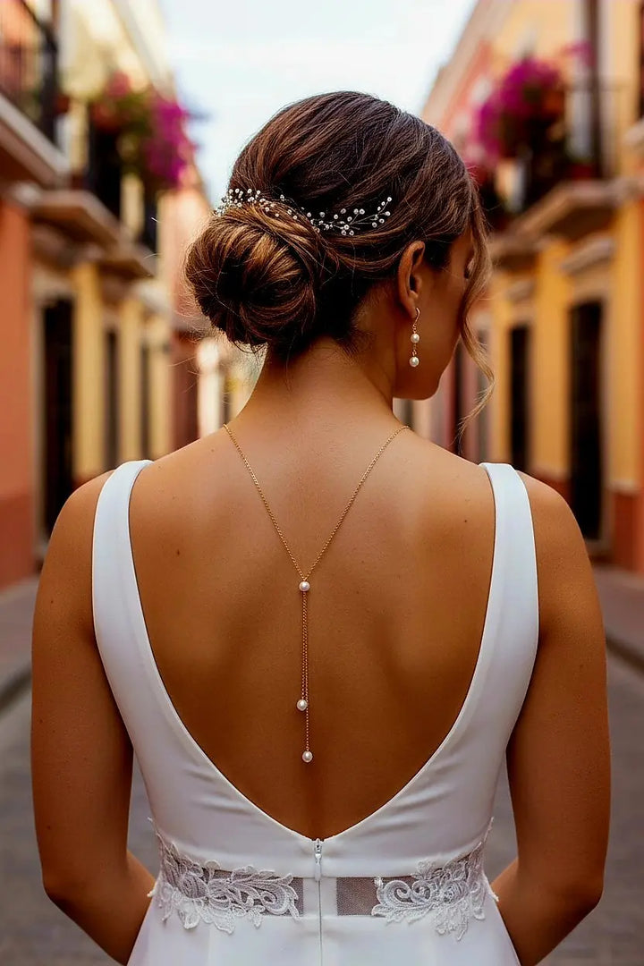 Collier de dos s'enfilant par la tête- bijoux mariage. : Doré L'atelier du 6