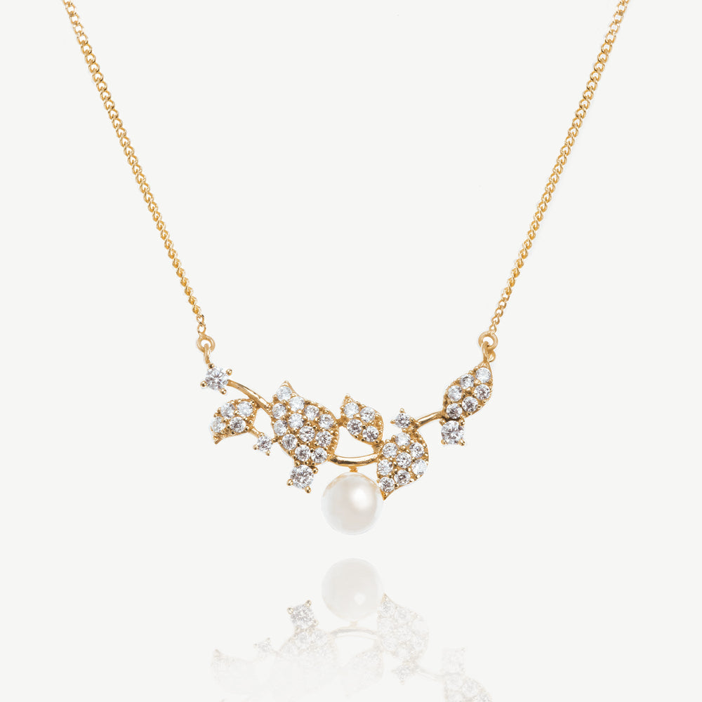 Collier de mariée Aphrodite perle et feuillage doré