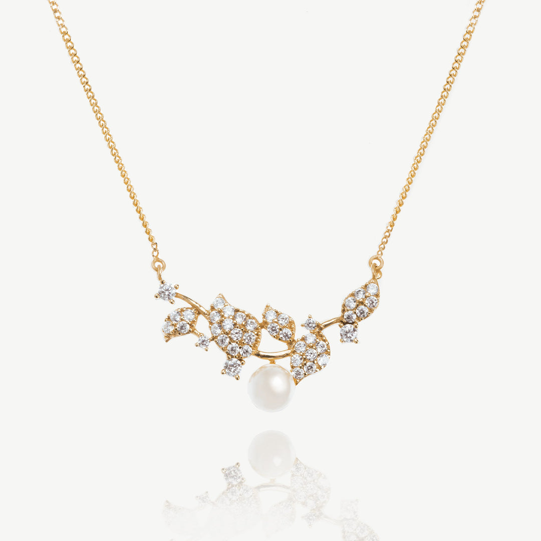 Collier de mariée Aphrodite perle et feuillage doré