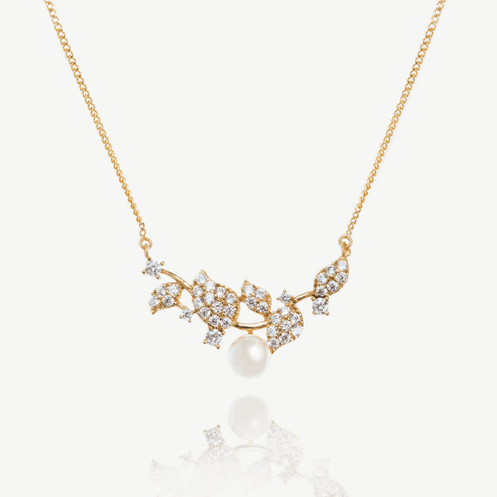 Collier de mariée Aphrodite perle et feuillage doré