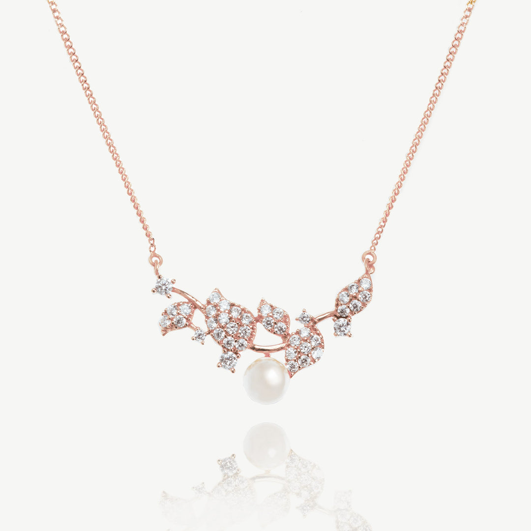 Collier de mariée Aphrodite perle et feuillage or rose